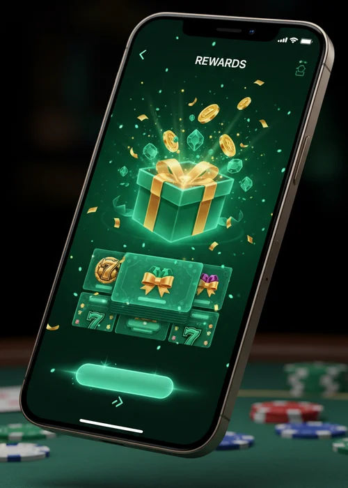A vibrant Trip Casino promotional banner showcasing a treasure map leading to bonus coins and free spins, with various popular slot game icons in the background.